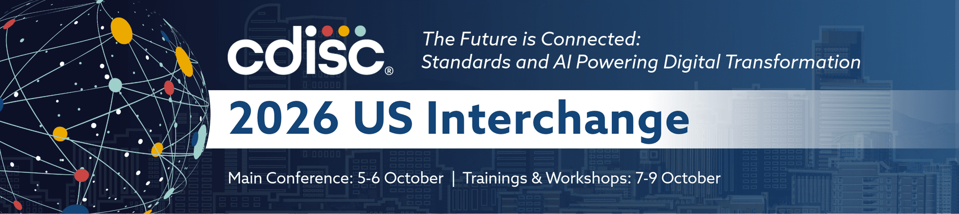 CDISC 2026 US Interchange event banner for standards and AI-powered digital transformation.